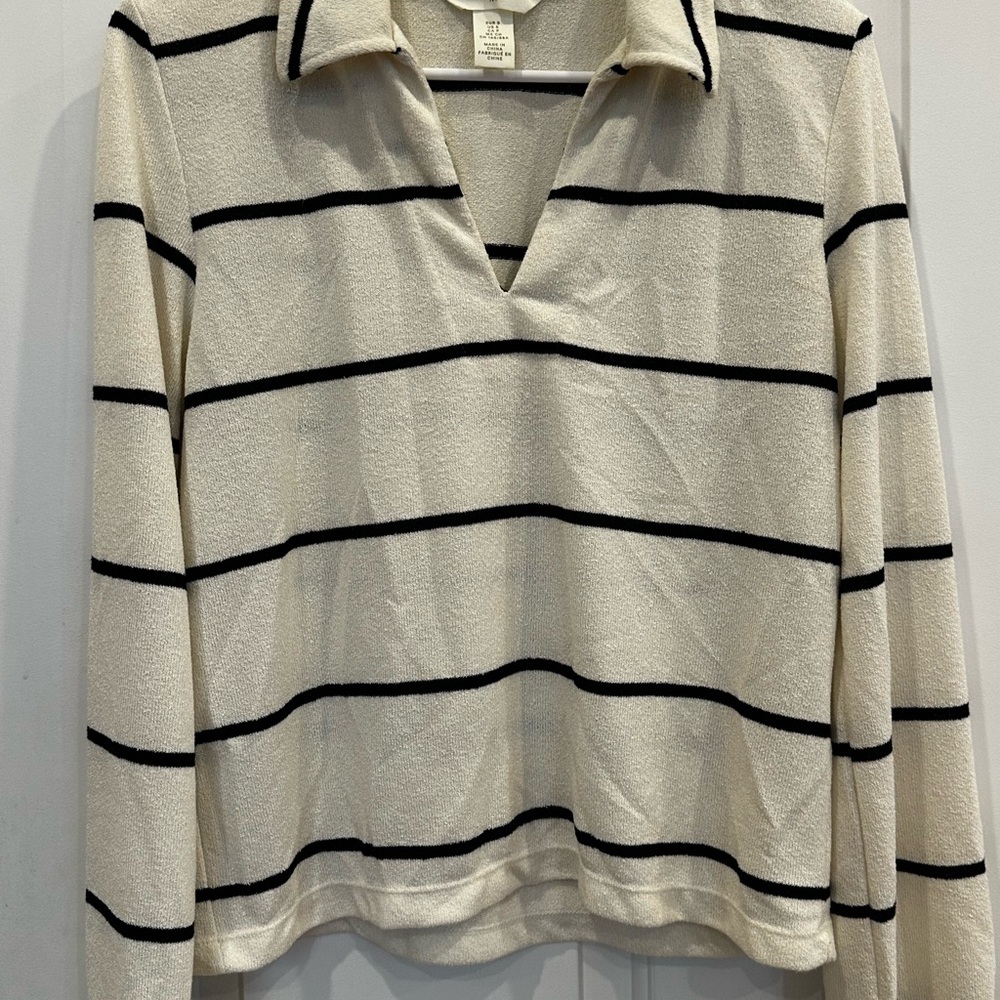 Striped Long Sleeve Collared Top